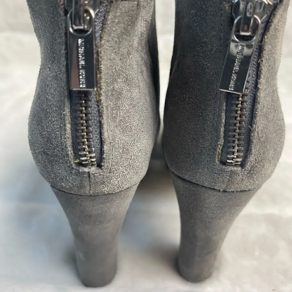 Michael Kors gray leather suede ankle platform boots with back zipper si…